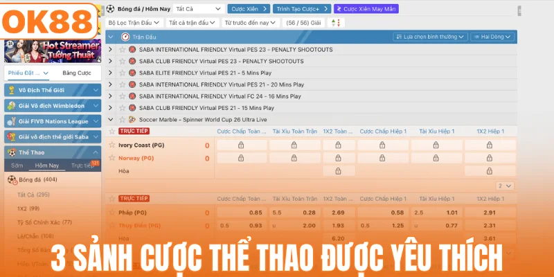 3 sảnh cược thể thao được yêu thích